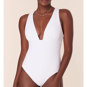 Andie The Mykonos One‎ Piece Ribbed Swimsuit White size L NWT